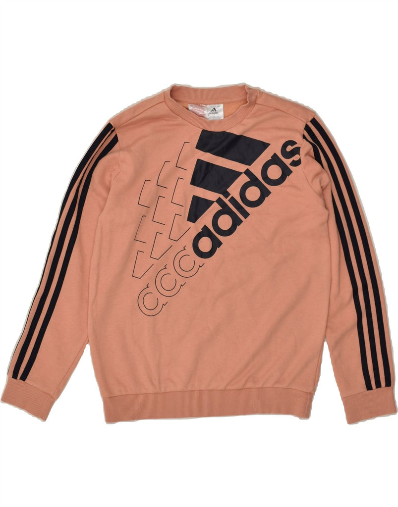 ADIDAS Boys Graphic Sweatshirt Jumper 11-12 Years Medium Beige Cotton | Vintage Adidas | Thrift | Second-Hand Adidas | Used Clothing | Messina Hembry 