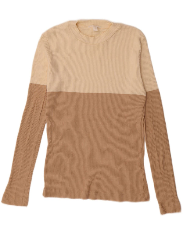 Cos Womens Top Long Sleeve UK 12 Medium Beige Colourblock Cotton