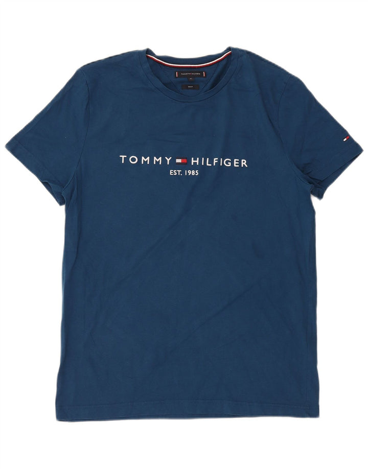 TOMMY HILFIGER Mens Slim Fit Graphic T-Shirt Top XL Blue Cotton