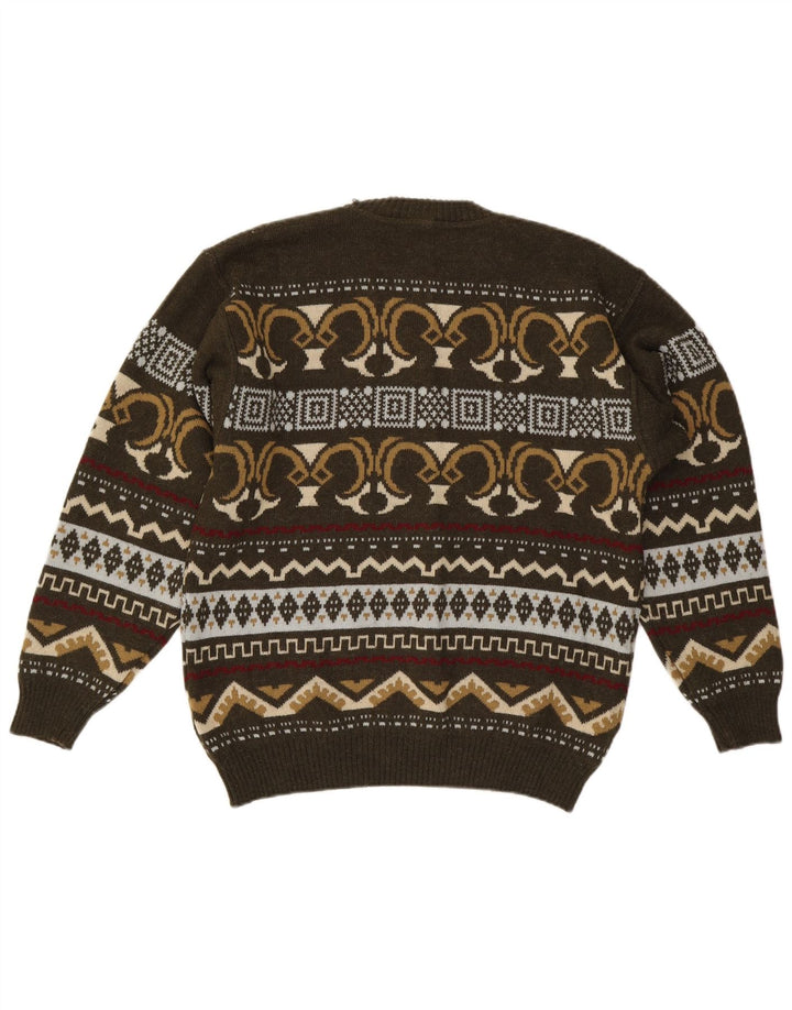 Bramante Mens Crew Neck Jumper Sweater IT 50 Medium Khaki Geometric Wool