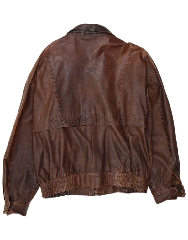 Canda Mens Bomber Leather Jacket UK 42 XL Brown