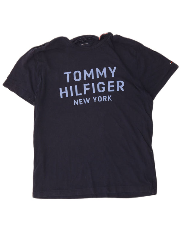 Tommy Hilfiger Mens Graphic T-Shirt Top Medium Navy Blue Cotton
