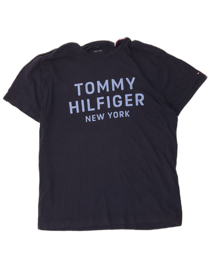 Tommy Hilfiger Mens Graphic T-Shirt Top Medium Navy Blue Cotton