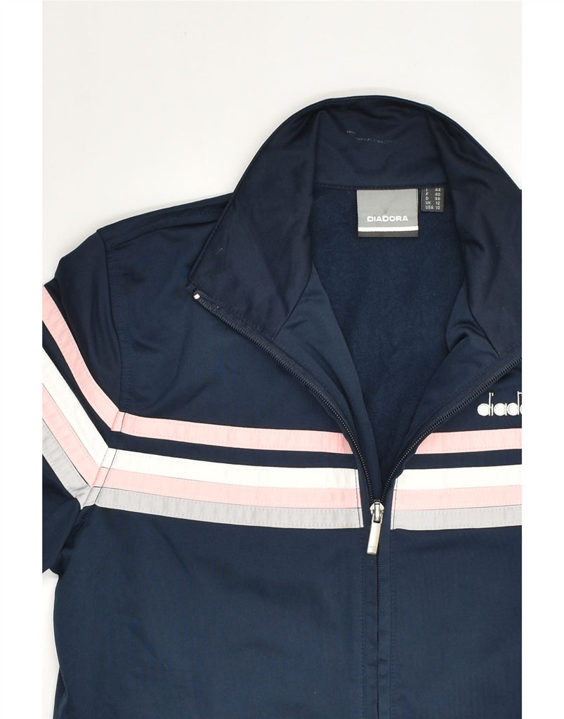 DIADORA Womens Tracksuit Top Jacket UK 12 Medium Navy Blue Colourblock | Vintage Diadora | Thrift | Second-Hand Diadora | Used Clothing | Messina Hembry 