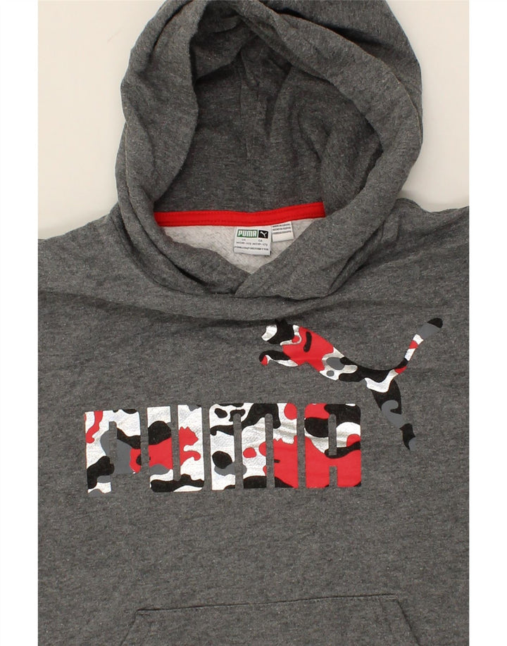 PUMA Boys Graphic Hoodie Jumper 10-11 Years Medium Grey Cotton Vintage Puma and Second-Hand Puma from Messina Hembry 