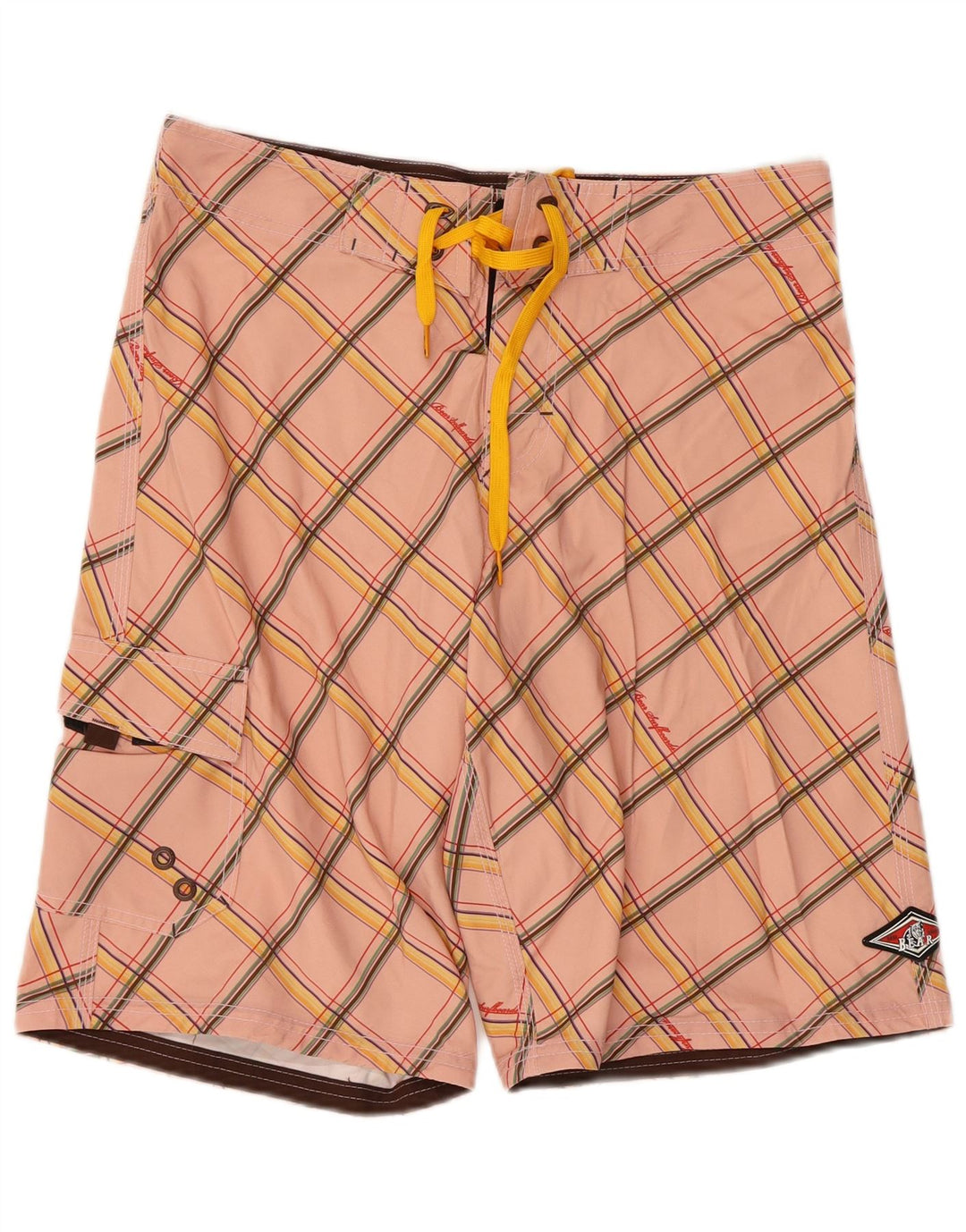Bear Mens Swimming Shorts Medium Pink Check Polyester