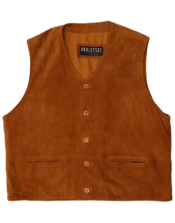 Podleyski Mens Suede Gilet IT 56 3XL Brown Leather