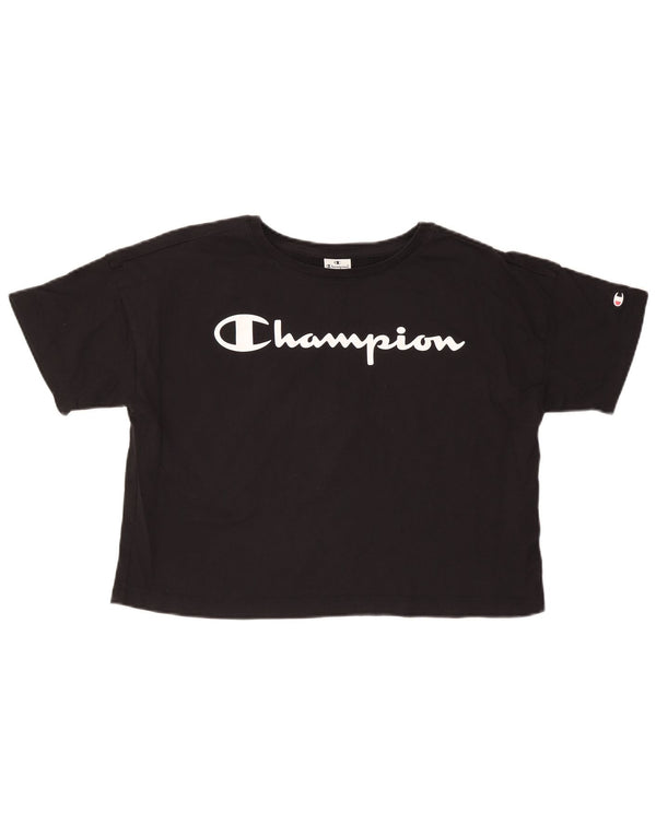 CHAMPION Womens Oversized Crop Graphic T-Shirt Top UK 10 Small Black