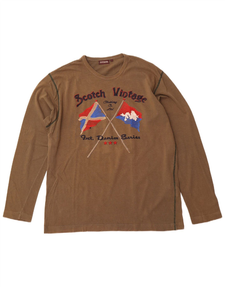 SCOTCH & SODA Mens Graphic Top Long Sleeve Large Khaki Cotton