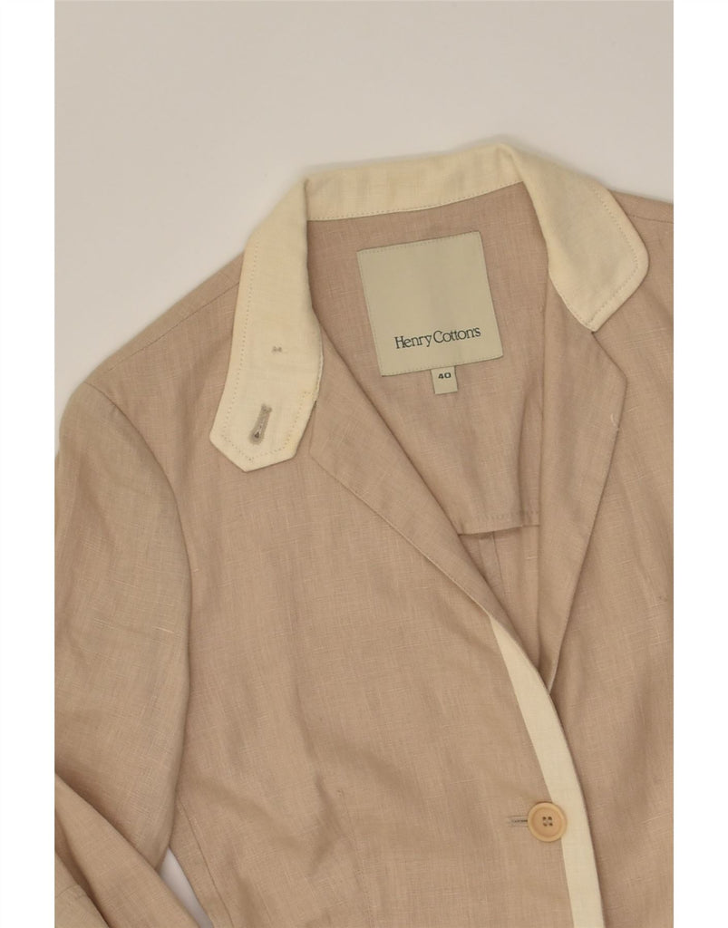 HENRY COTTONS Womens 2 Button Blazer Jacket IT 40 Small Beige Linen | Vintage Henry Cottons | Thrift | Second-Hand Henry Cottons | Used Clothing | Messina Hembry 