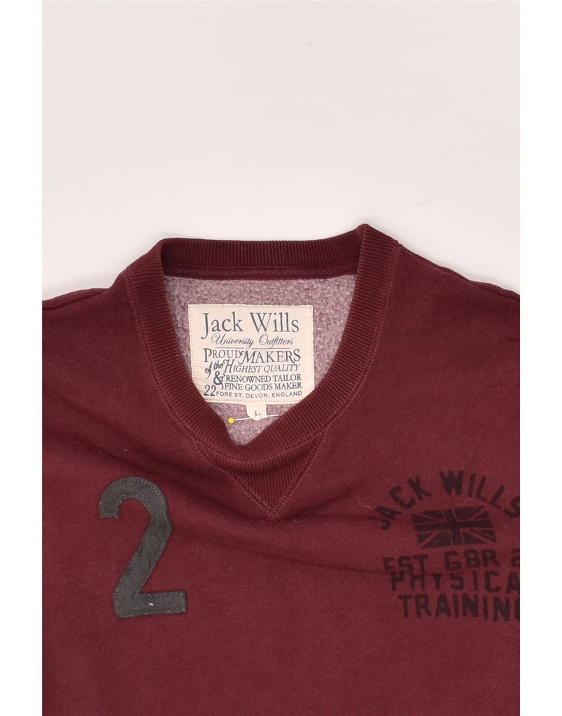 JACK WILLS Mens Graphic Sweatshirt Jumper Large Burgundy Cotton | Vintage Jack Wills | Thrift | Second-Hand Jack Wills | Used Clothing | Messina Hembry 