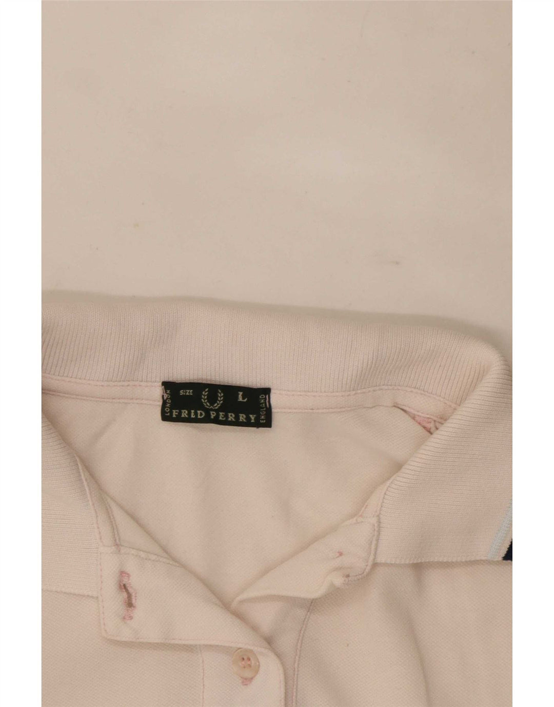Fred Perry Womens Polo Shirt UK 14 Large White Striped