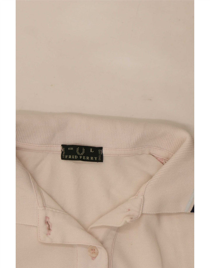 Fred Perry Womens Polo Shirt UK 14 Large White Striped
