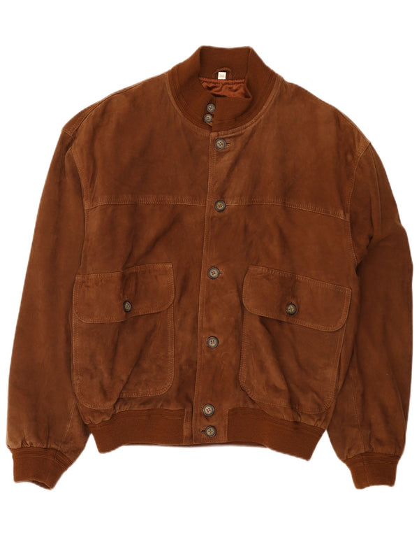 Vintage Mens Suede Bomber Jacket IT 50 Large Brown Leather