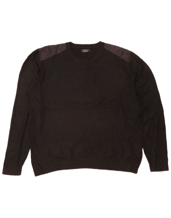 Zara Mens Crew Neck Jumper Sweater XL Black Acrylic