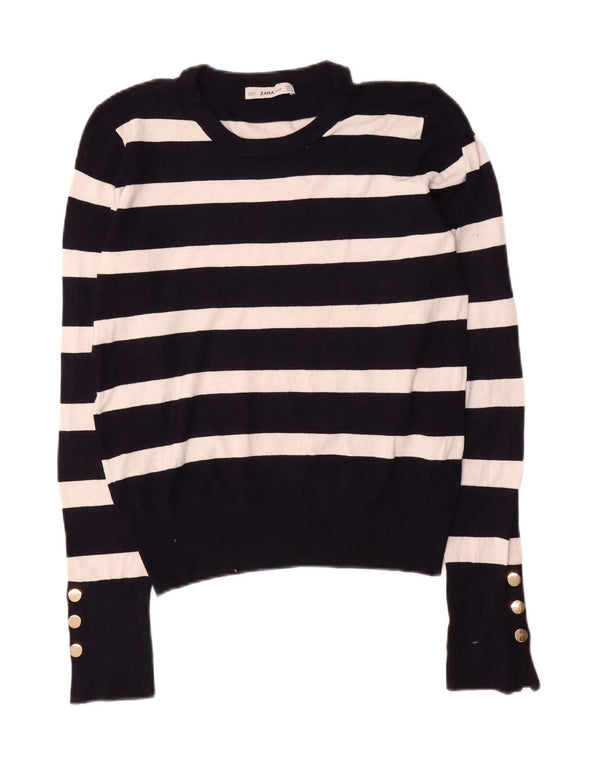 Zara Womens Boat Neck Jumper Sweater UK 14 Large Black Striped