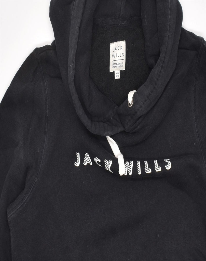 JACK WILLS Womens Loose Fit Graphic Hoodie Jumper UK 14 Large Black Cotton | Vintage | Thrift | Second-Hand | Used Clothing | Messina Hembry 