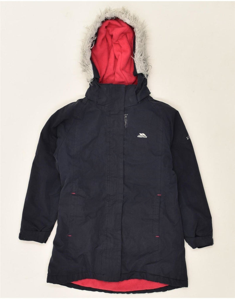 TRESPASS Girls Hooded Padded Coat 5-6 Years Navy Blue Polyester Vintage Trespass and Second-Hand Trespass from Messina Hembry 