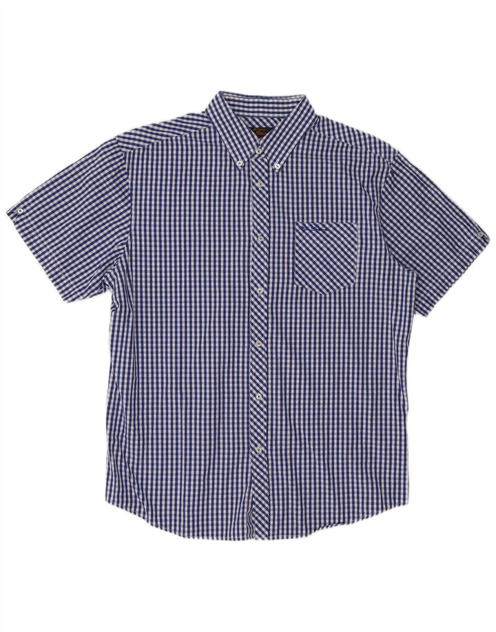 BEN SHERMAN Mens Short Sleeve Shirt XL Blue Gingham Cotton