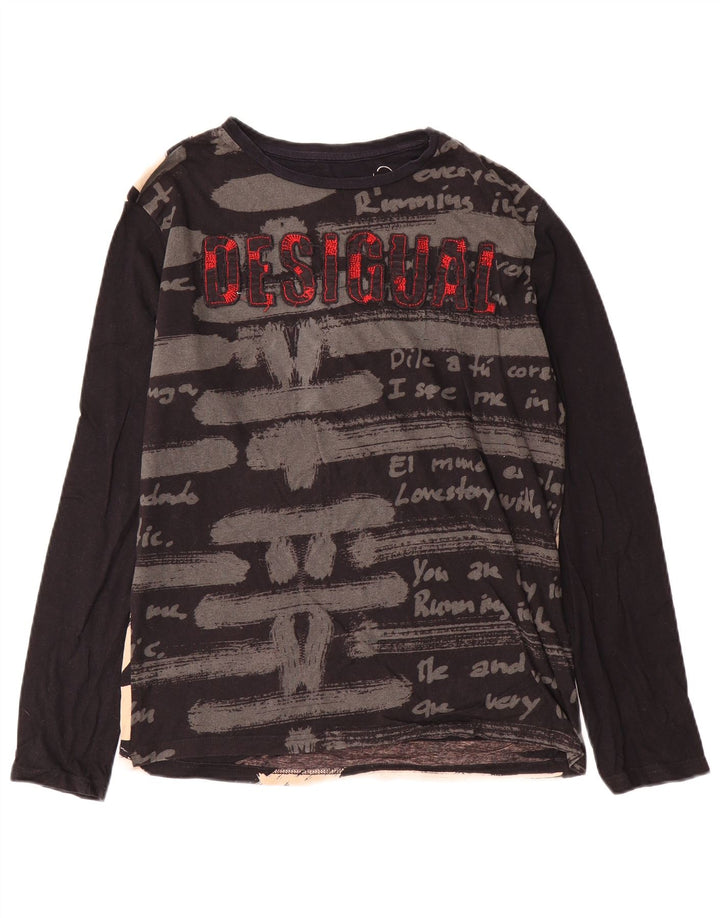 Desigual Mens Graphic Top Long Sleeve Medium Black Cotton