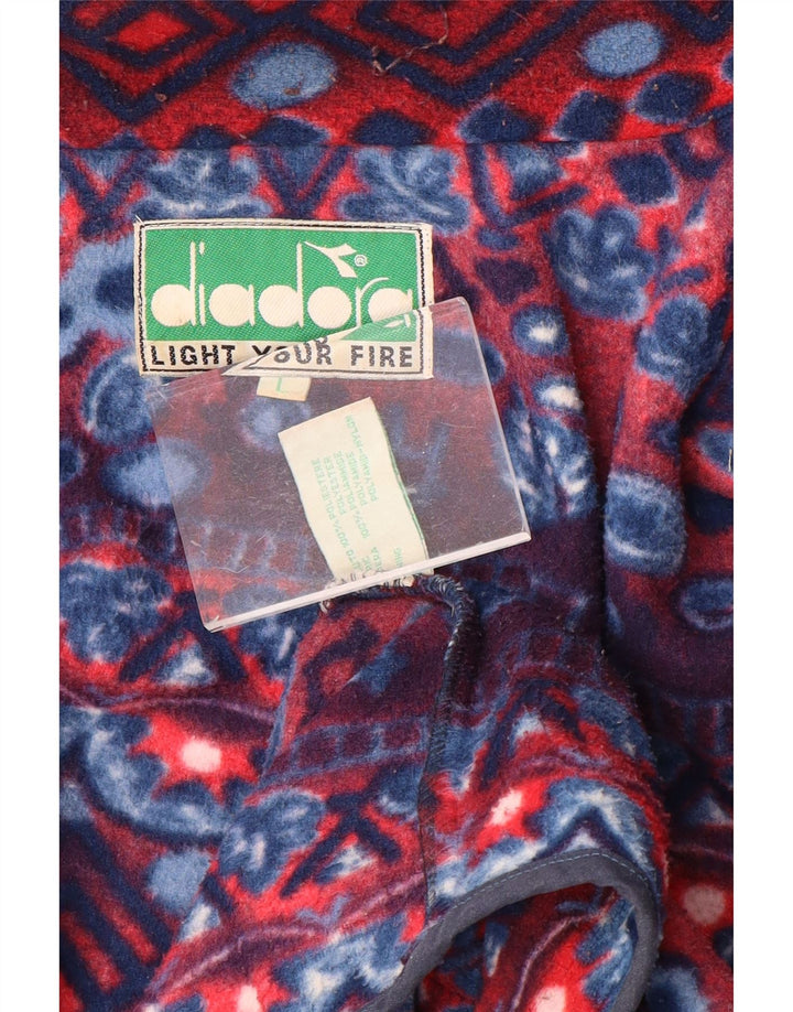 DIADORA Mens Fleece Jacket UK 40 Large Navy Blue Geometric Polyester