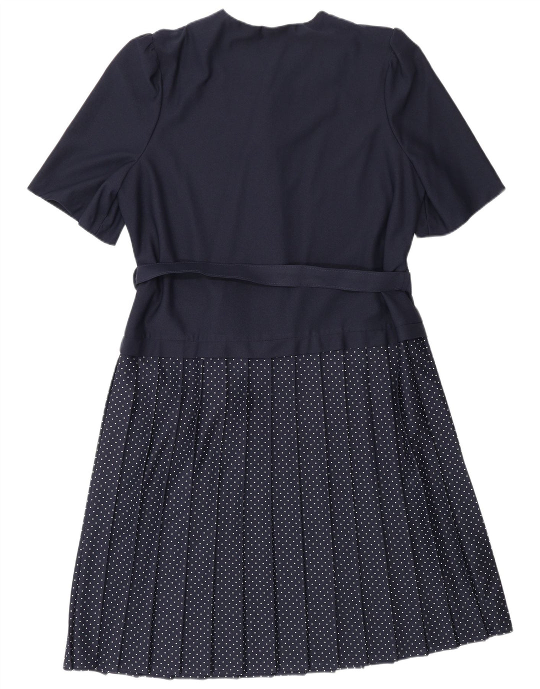VINTAGE Womens A-Line Dress UK 16 Large Navy Blue Spotted Polyester