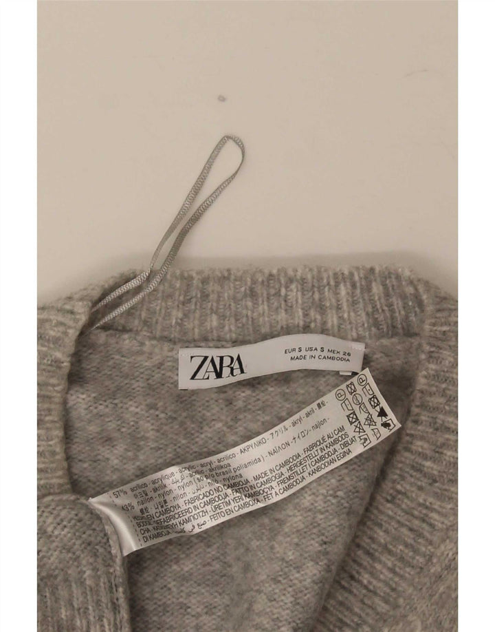 Zara Mens V-Neck Jumper Sweater Small Grey Acrylic