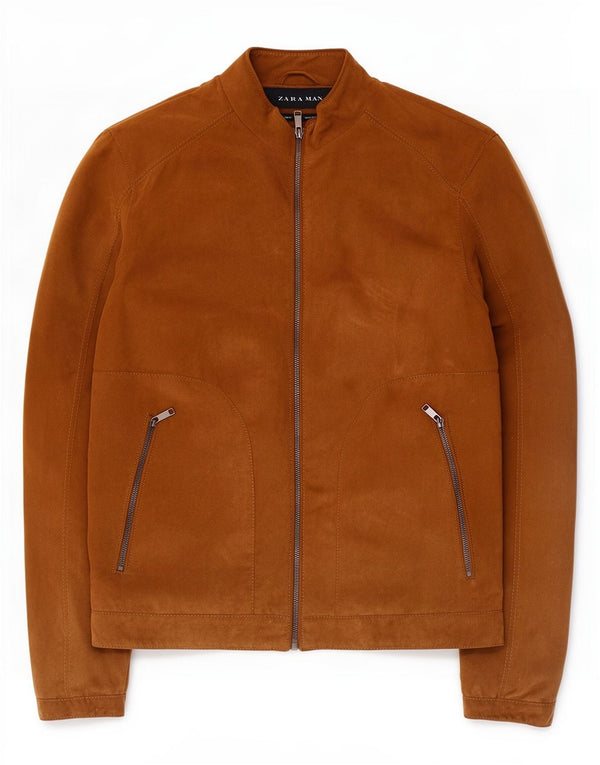 Zara Mens Bomber Jacket UK 38 Medium Brown Polyester