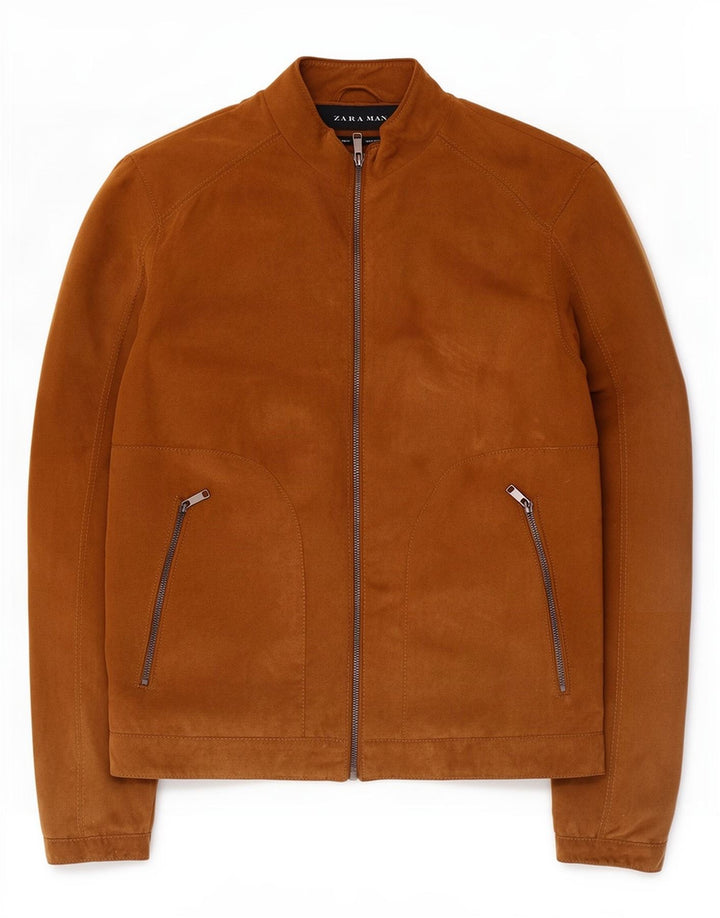 Zara Mens Bomber Jacket UK 38 Medium Brown Polyester