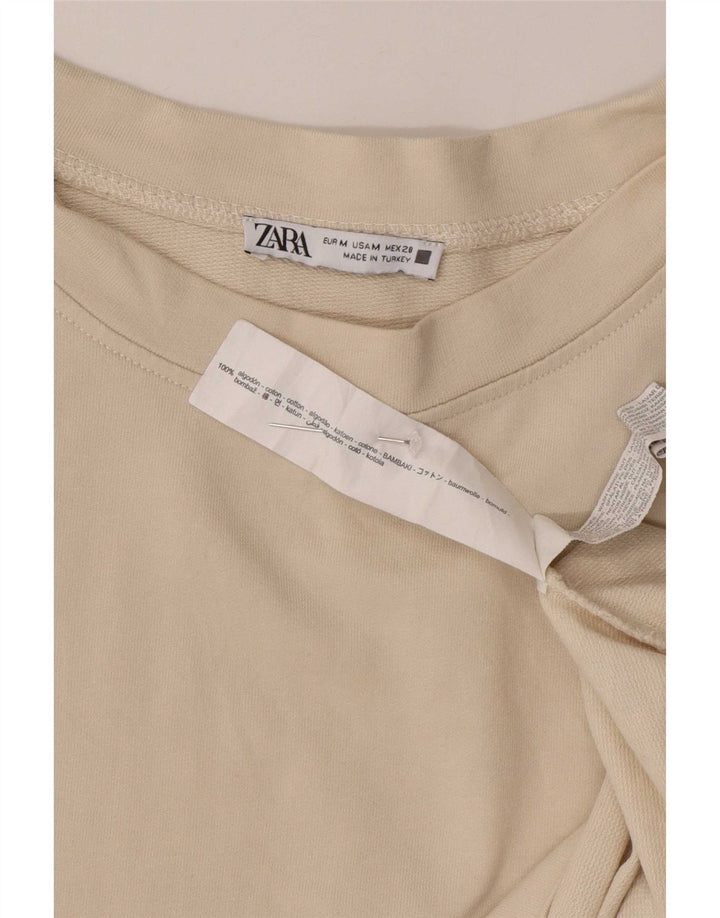 Zara Womens Sweatshirt Jumper UK 14 Medium Beige Floral Cotton