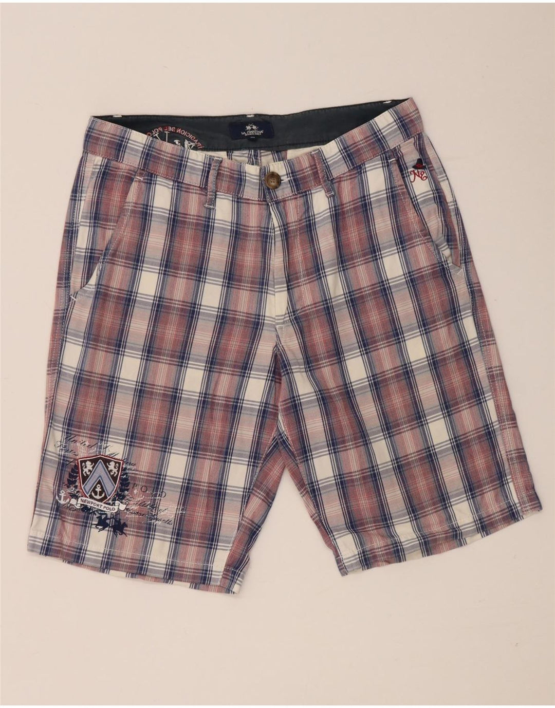 La Martina Mens Chino Shorts W31 Medium  Red Check Cotton