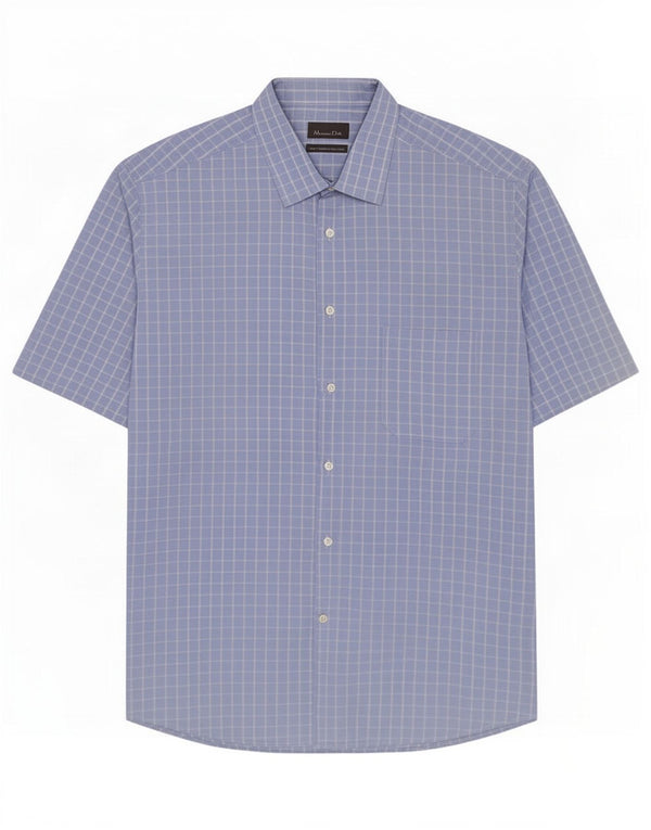 Massimo Dutti Mens Short Sleeve Shirt Size 42 Large Blue Check Cotton