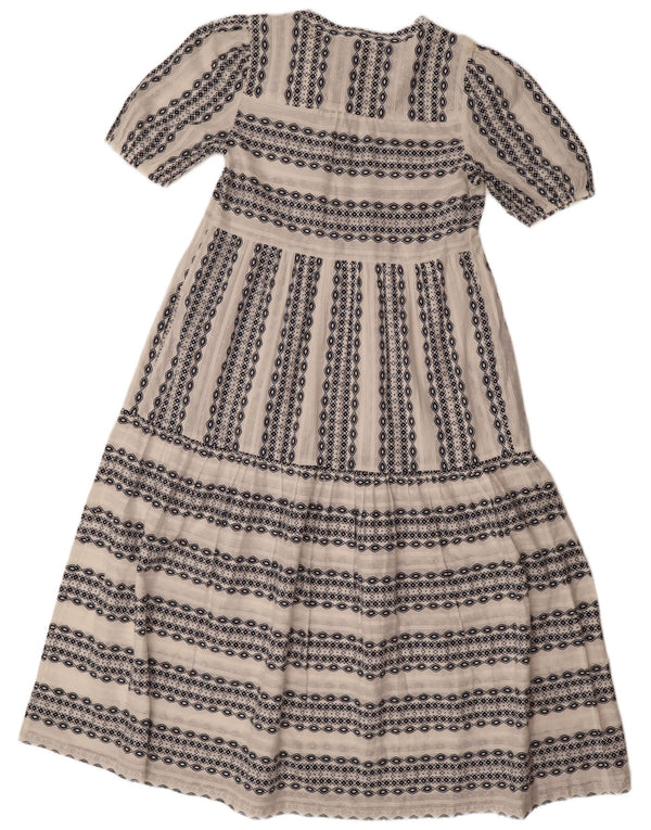 Marks & Spencer Womens Maxi Dress UK 10 Small White Geometric Cotton