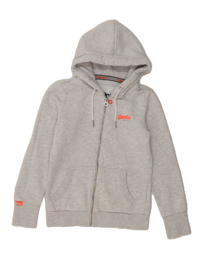 SUPERDRY Womens Zip Hoodie Sweater UK 10 Small Grey Cotton Vintage Superdry and Second-Hand Superdry from Messina Hembry 