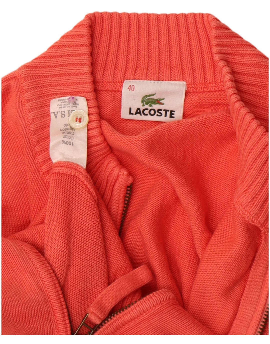 Lacoste Womens Cardigan Sweater Size 40 Medium Orange Cotton