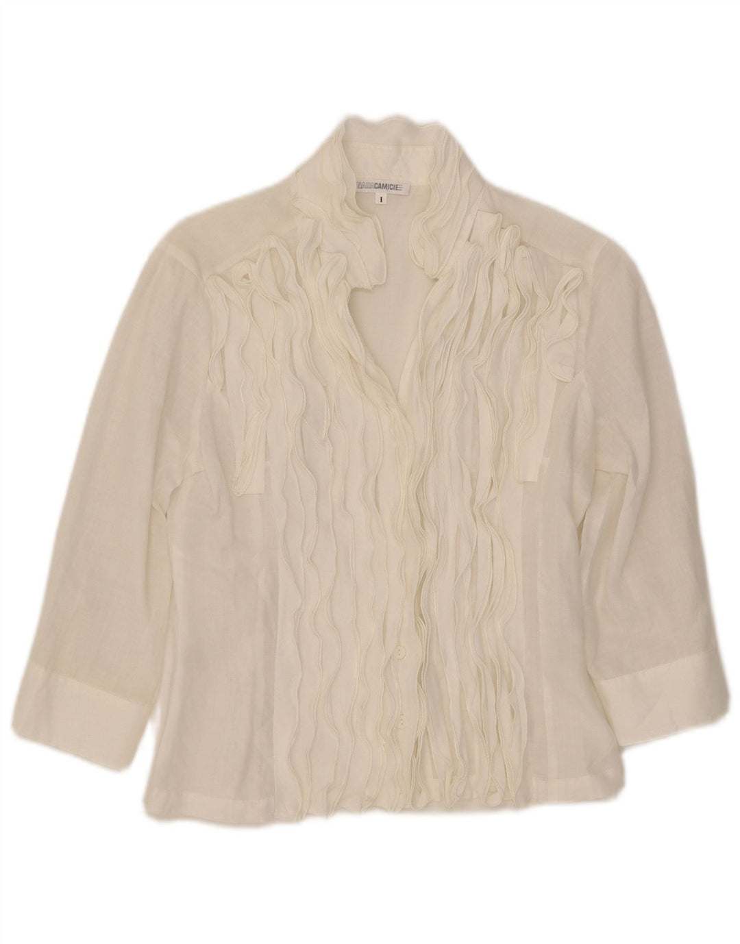Naracamicie Womens 3/4 Sleeve Ruffle Front Shirt Blouse UK 10 Small White