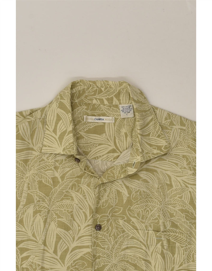 VINTAGE Mens Short Sleeve Shirt Large Khaki Floral Cotton | Vintage Vintage | Thrift | Second-Hand Vintage | Used Clothing | Messina Hembry 