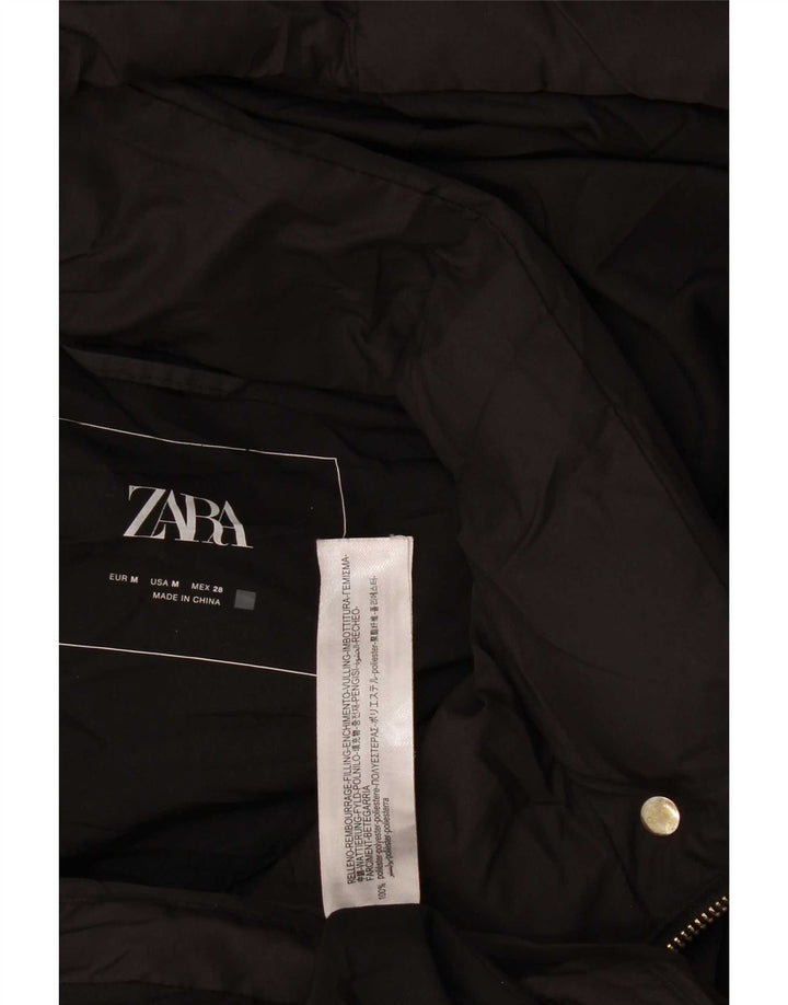 Zara Womens Longline Hooded Padded Gilet UK 14 Medium Black Polyester