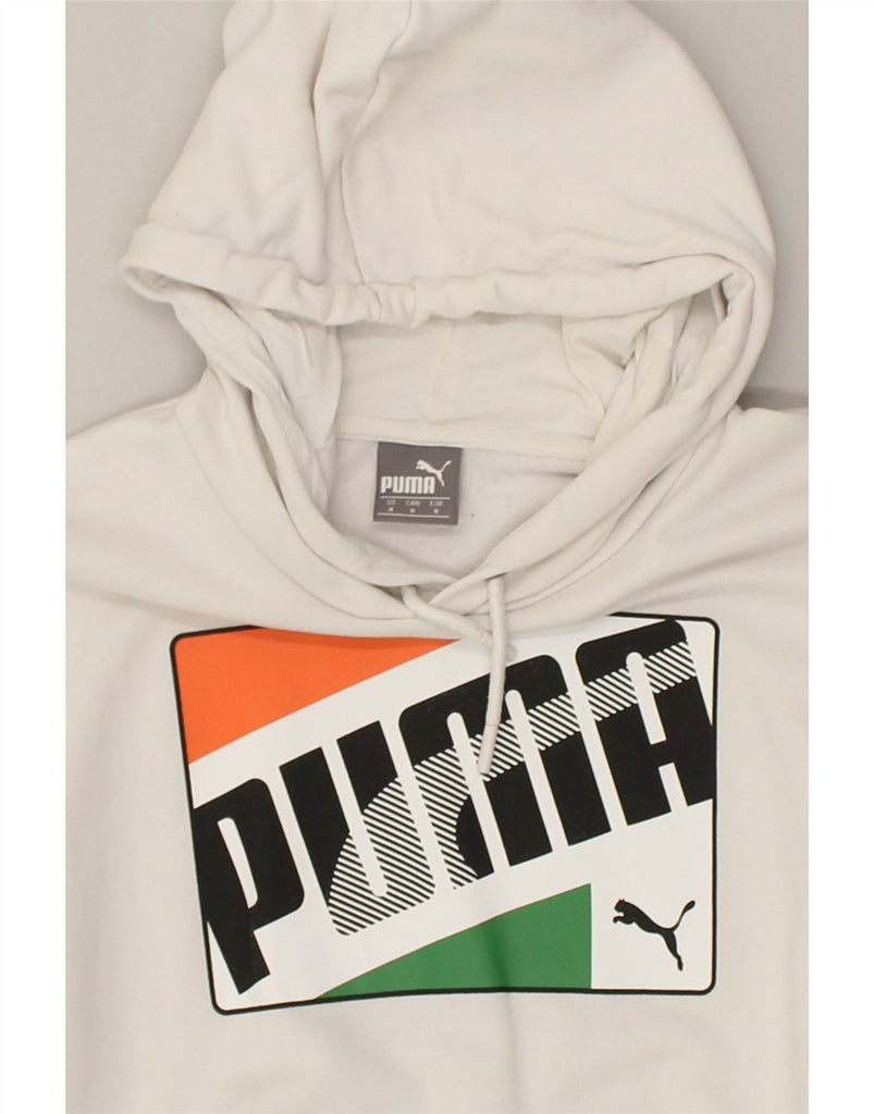 PUMA Mens Graphic Hoodie Jumper Medium Off White Cotton | Vintage Puma | Thrift | Second-Hand Puma | Used Clothing | Messina Hembry 