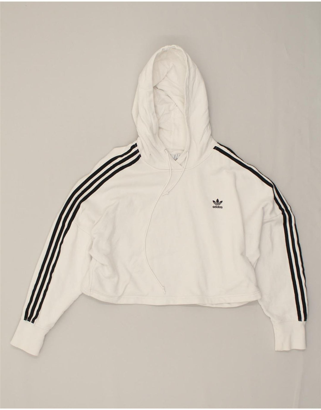 ADIDAS Womens Crop Hoodie Jumper UK 10 Small  Off White Cotton | Vintage Adidas | Thrift | Second-Hand Adidas | Used Clothing | Messina Hembry 