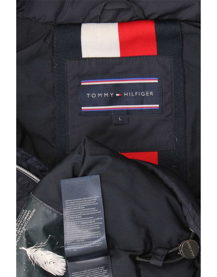 Tommy Hilfiger Mens Hooded Padded Jacket UK 40 Large Navy Blue Polyester