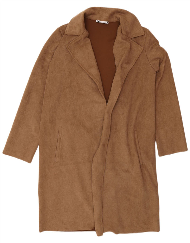 Zara Womens Oversized Open Overcoat UK 10 Small Brown Polyester