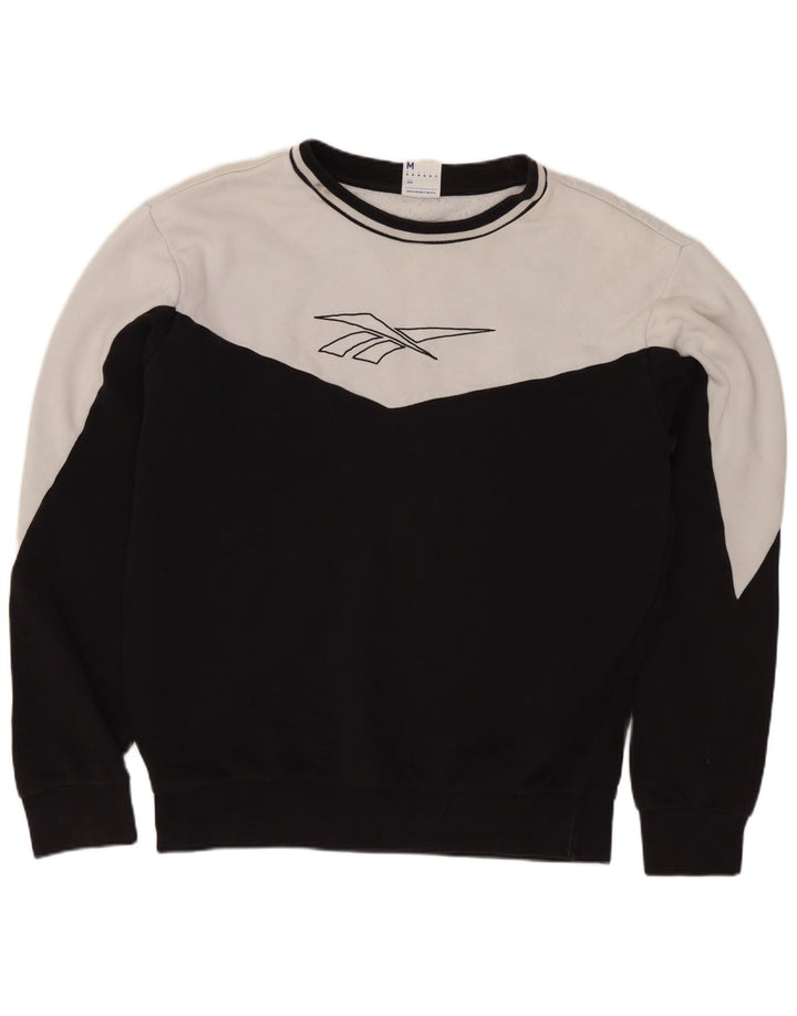 REEBOK Mens Graphic Sweatshirt Jumper Medium Black Colourblock Cotton
