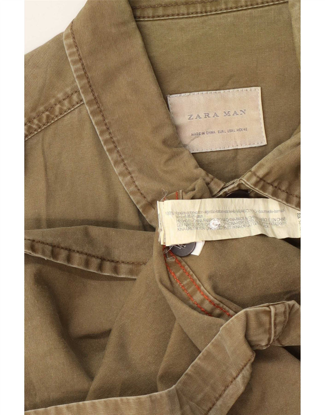 Zara Mens Oversized Military Shirt Large Khaki Cotton