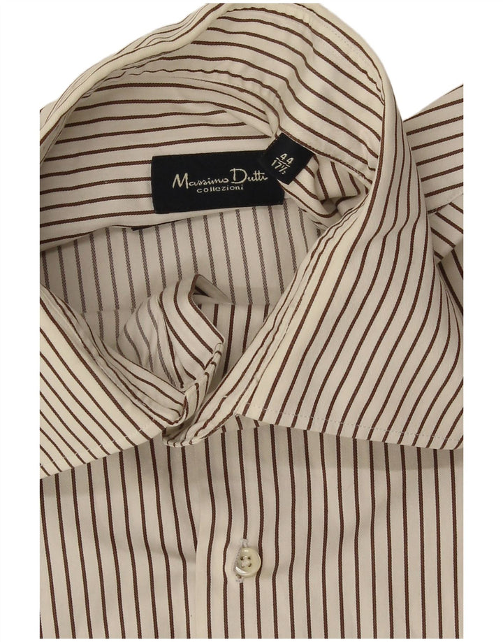 Massimo Dutti Mens Shirt Size 44 17 1/2 XL Off White Pinstripe