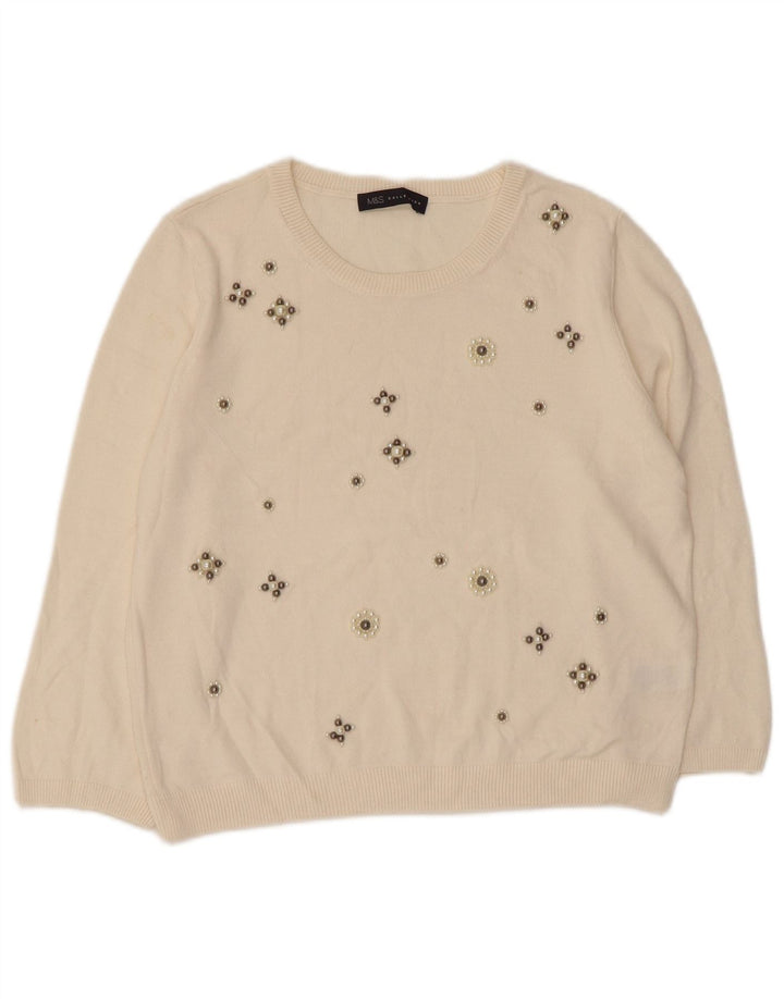 MARKS & SPENCER Womens Boat Neck Jumper Sweater UK 14 Large Off White