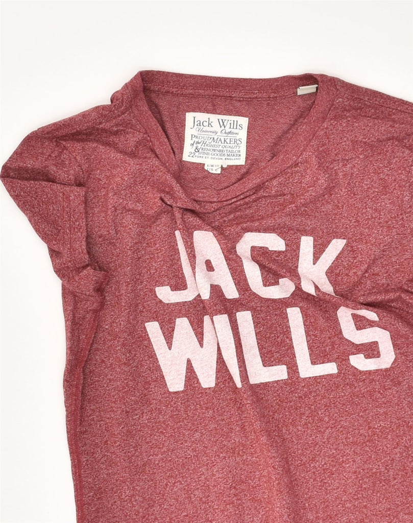 JACK WILLS Womens Graphic T-Shirt Top UK 10 Small Red Flecked Cotton | Vintage Jack Wills | Thrift | Second-Hand Jack Wills | Used Clothing | Messina Hembry 