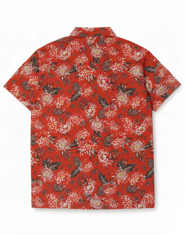 Zara Mens Short Sleeve Shirt Medium Red Floral Polyester