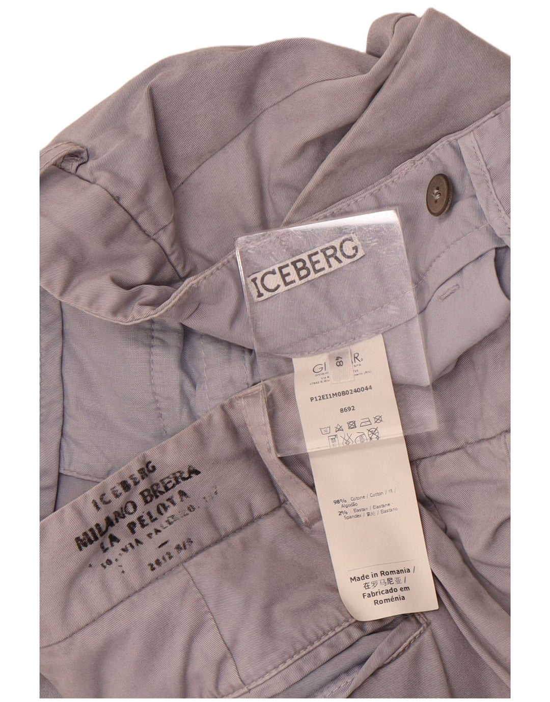 Iceberg Mens Slim Chino Trousers IT 48 Medium W32 L34 Grey Cotton
