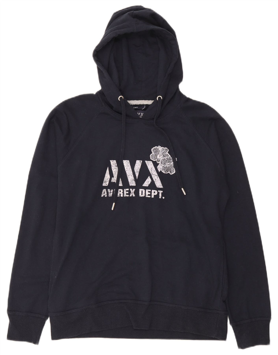 Avirex Womens Graphic Hoodie Jumper UK 14 Medium Navy Blue Cotton